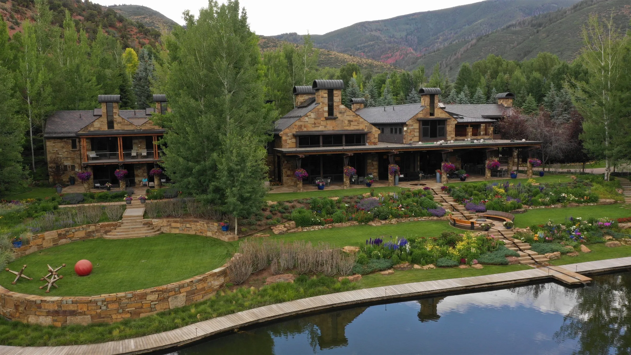 The main house and gardens above Fox Pond